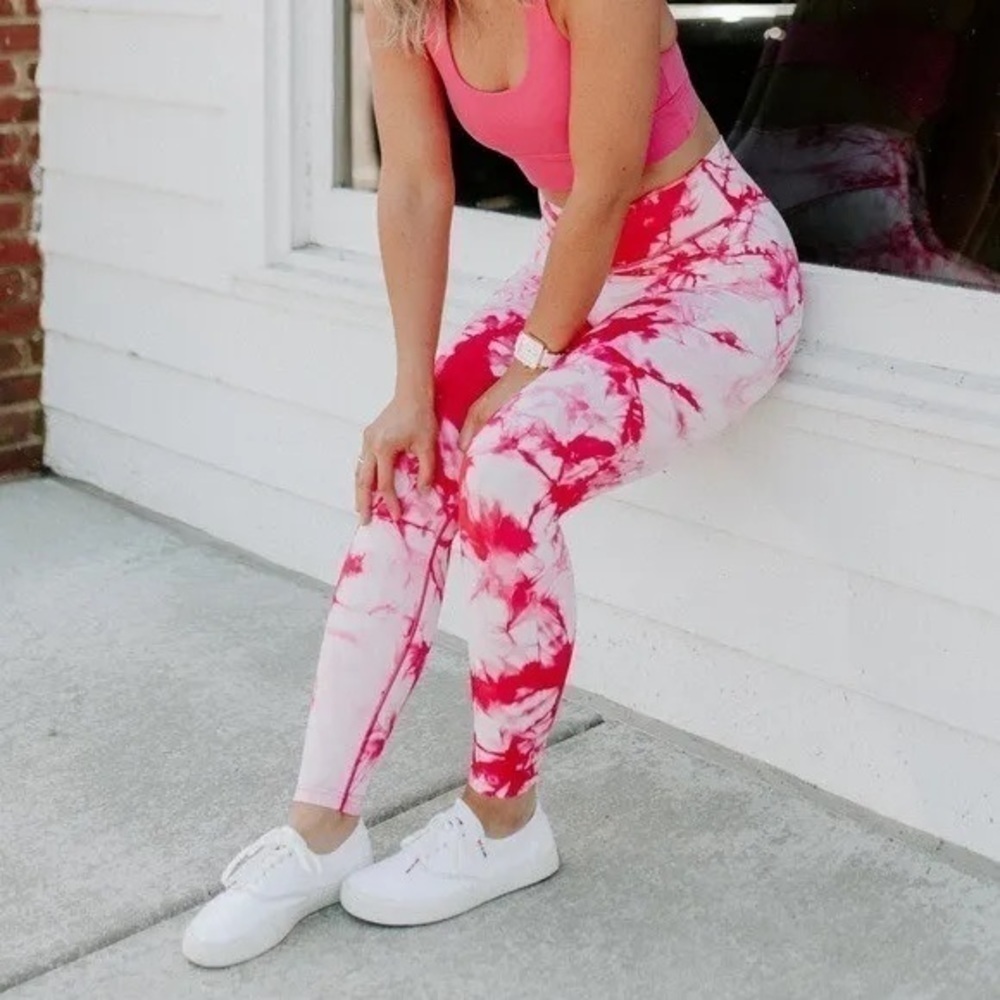 Balance Athletica OG Hibiscus Pink Red Tie Dye Marble Watercolor soft leggings